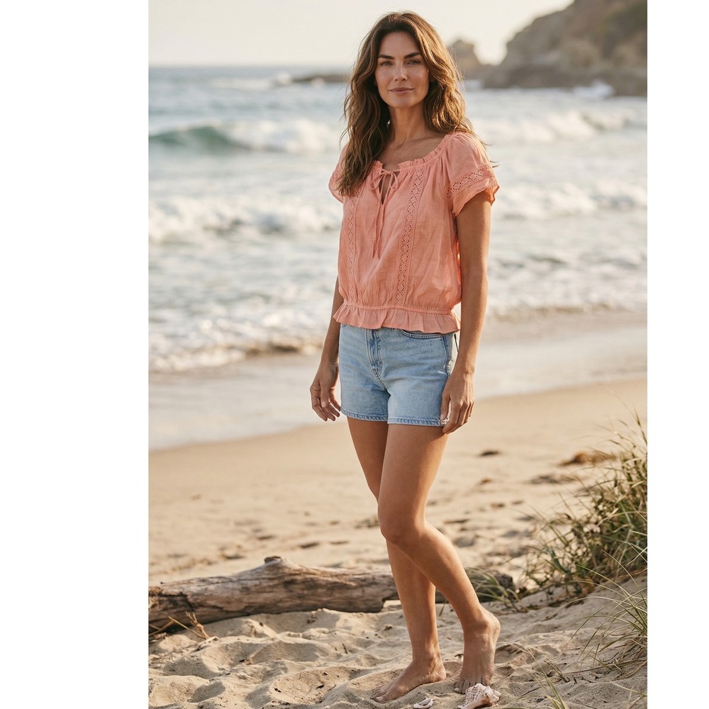 The General‎ Good Stitchfix Coral Light Pink Eyelet Lace Peasant Blouse XXL NWOT
